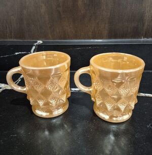 ANCHOR HOCKING Set Of 2 Fire King Kimberly Diamond Lusterware Mugs